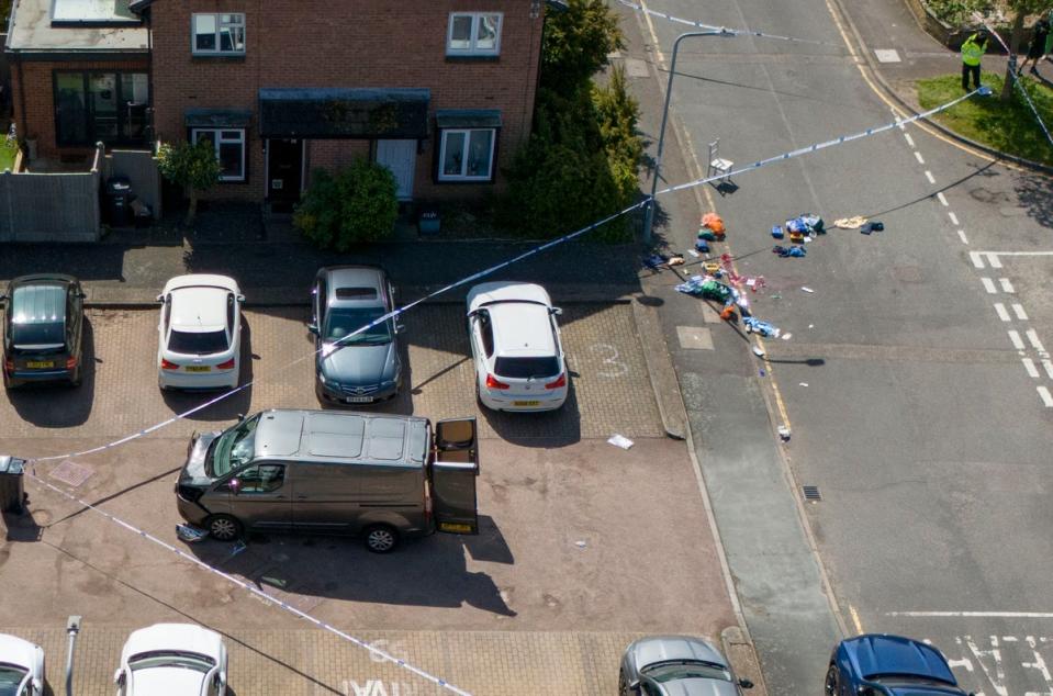 Police tape around a van on Laing Close in Hainault, east London following the rampage (Jordan Pettitt/PA Wire)