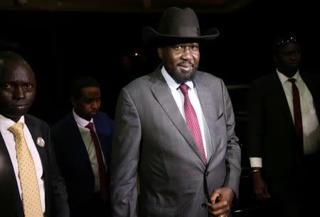 South Sudan President Salva Kiir arrives at the national palace to negotiate with South Sudan rebel leader Riek Machar in Addis Ababa, Ethiopia June 20, 2018. REUTERS/Tiksa Negeri