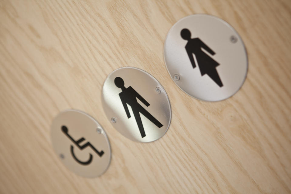 A set of the three lavatory graphic signs using the international standards for Men, Women and Disabled access.