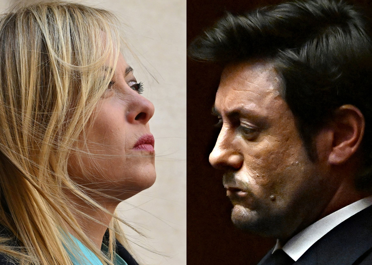 Italy's Prime Minister, Giorgia Meloni (L) and Andrea Giambruno (AFP via Getty Images)