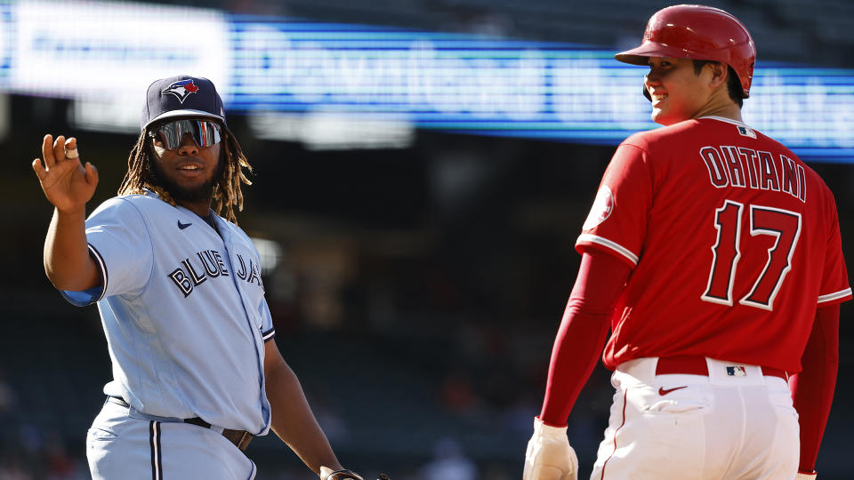 Vladimir Guerrero Jr. and Shohei Ohtani will square off in a battle of MVP candidates. (Photo by Michael Owens/Getty Images)