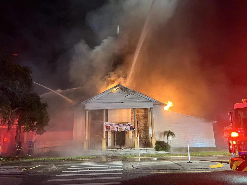 Firefighters have worked through the night to try and save the historic theater.