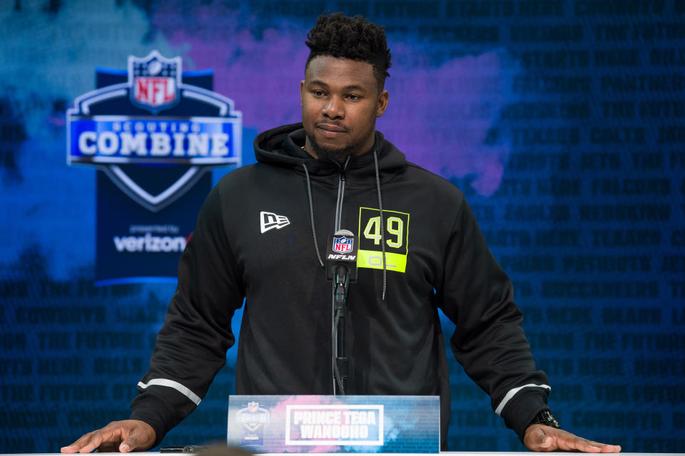 Auburn OT Prince Tega Wanogho tells his incredible journey at the NFL scouting combine. (Photo by Zach Bolinger/Icon Sportswire via Getty Images)