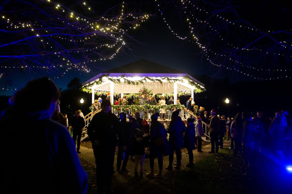 More than 100 people gathered for the annual Christmas tree lighting at Wicks Park on Friday, Nov. 25, in downtown Saugatuck.