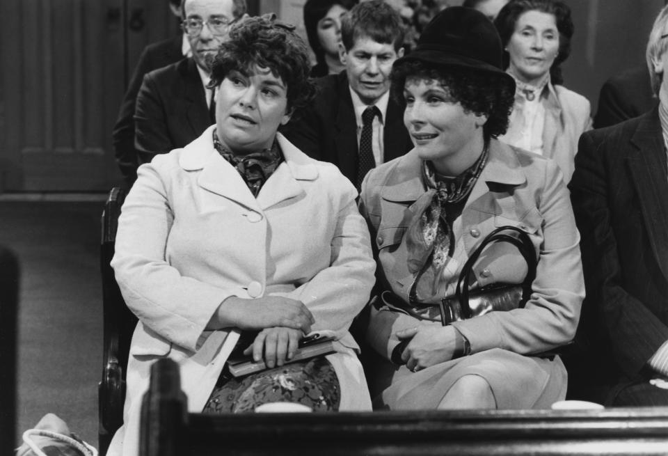 Comic actors Dawn French (left) and Jennifer Saunders in a sketch from the television comedy show 'French and Saunders', February 6th 1988. (Photo by Don Smith/Radio Times/Getty Images)
