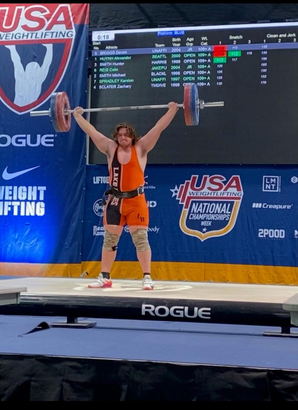 Lake Wales' Devon Briggs lifts 253 pounds in his first attempt at the USA nationals last month. He placed second overall.
