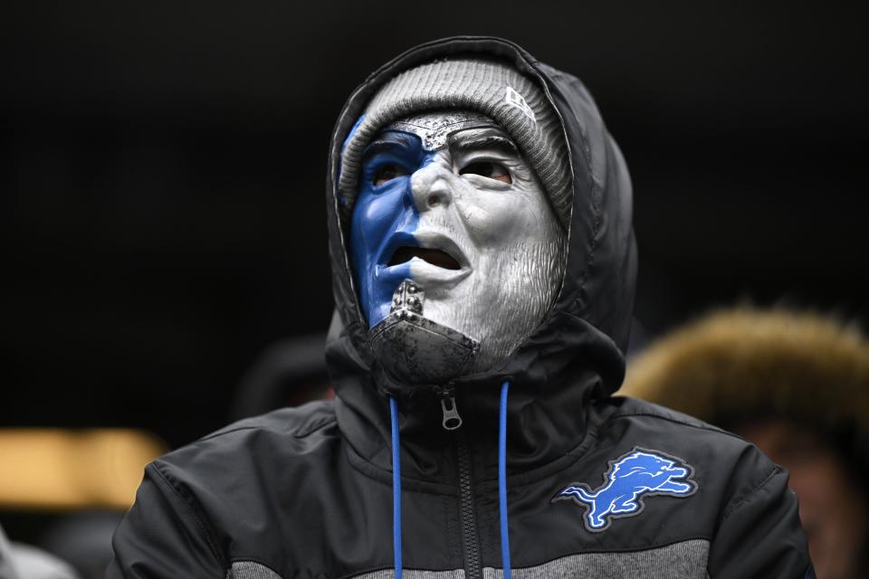 Detroit Lions fan looks on during the second half in the game against the Chicago Bears at Soldier Field on Dec. 10, 2023, in Chicago, Illinois.