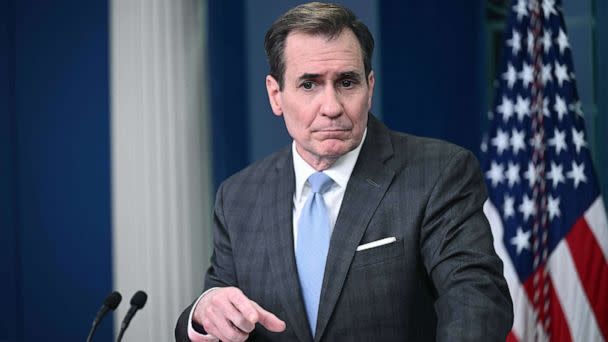 PHOTO: National Security Council Coordinator for Strategic Communications John Kirby speaks during the daily briefing in the Brady Briefing Room of the White House, Feb. 10, 2023. (Brendan Smialowski/AFP via Getty Images)