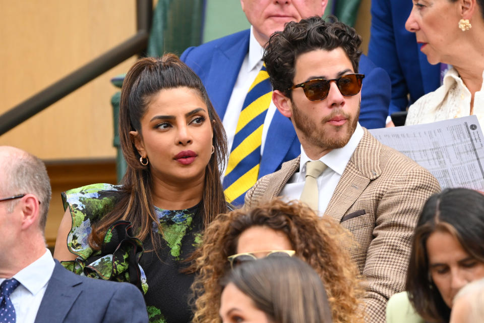 Priyanka and Nick looking to the side