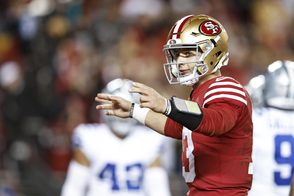 Brock Purdy and the San Francisco 49ers get their first big test this season against the Cowboys. (Photo by Michael Owens/Getty Images)