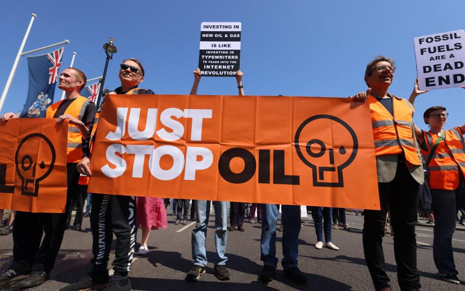 Dale Vince joins Just Stop Oill activists during a protest by the environmental campaigners in central London - Martyn Wheatley/i-Images Picture Agency