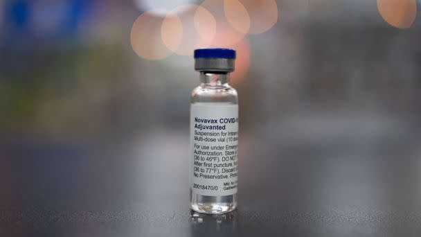 PHOTO: A vial of the Novavax Covid-19 vaccine arranged at a pharmacy in Schwenksville, Pennsylvania, Aug. 1, 2022. (Hannah Beier/Bloomberg via Getty Images, FILE)