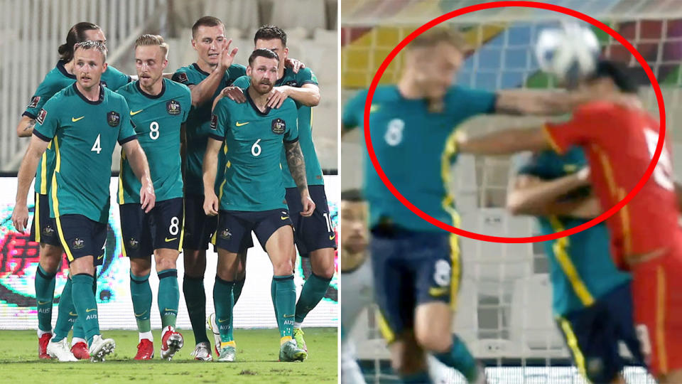 Seen here, a controversial penalty that went against the Socceroos in their draw with China.