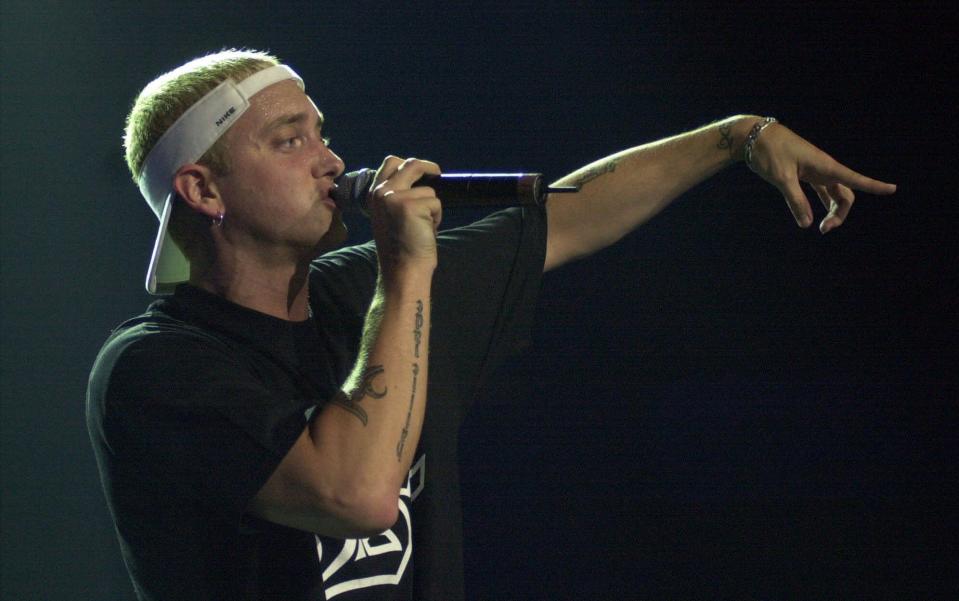 Eminem performs at Joe Louis Arena in Detroit on Thursday, July 6, 2000 in Detroit.