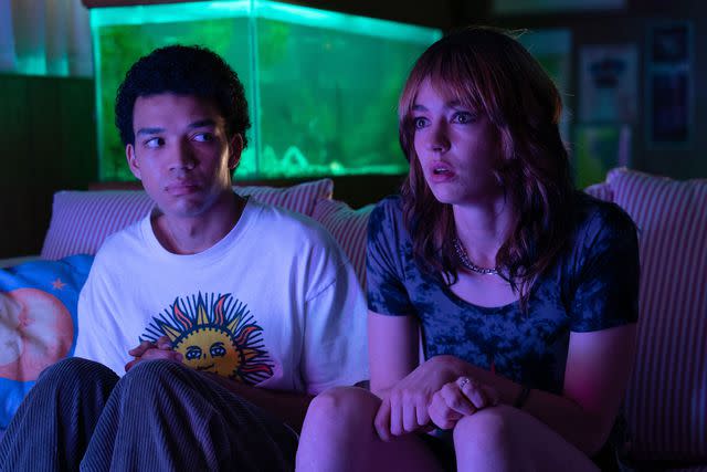 <p>A24</p> Justice Smith and Brigette Lundy-Paine in 'I Saw the TV Glow'