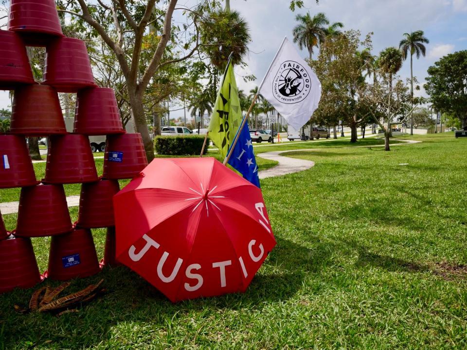The Coalition of Immokalee Workers set up several art pieces at Bradley Park on Friday, the first of the three-day Farmworker Freedom Festival presented by the coalition to highlight the Fair Food Program in Palm Beach.