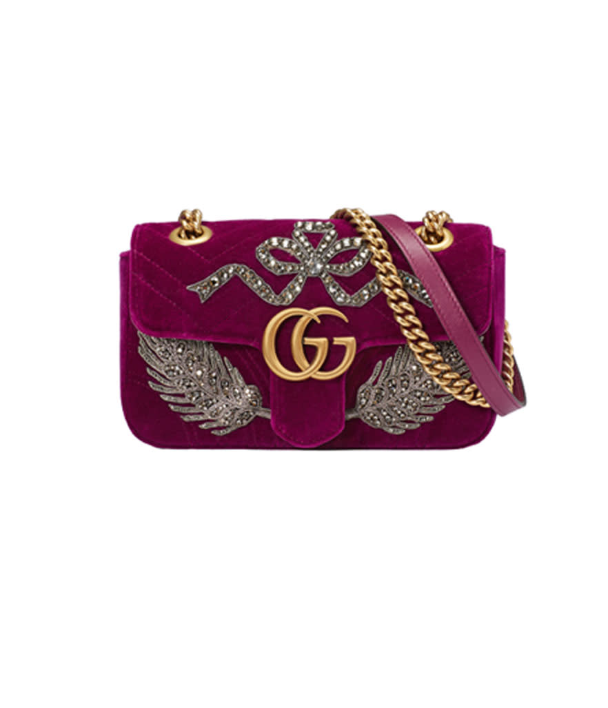 <p>GG Marmont Embroidered Velvet Mini Bag, $3,300, <a rel="nofollow noopener" href="https://www.gucci.com/us/en/pr/women/womens-handbags/womens-shoulder-bags/gg-marmont-embroidered-velvet-mini-bag-p-446744K4DST5668?position=20&listName=ProductGridComponent&categoryPath=Women/Womens-Handbags" target="_blank" data-ylk="slk:gucci.com;elm:context_link;itc:0;sec:content-canvas" class="link ">gucci.com</a> </p>