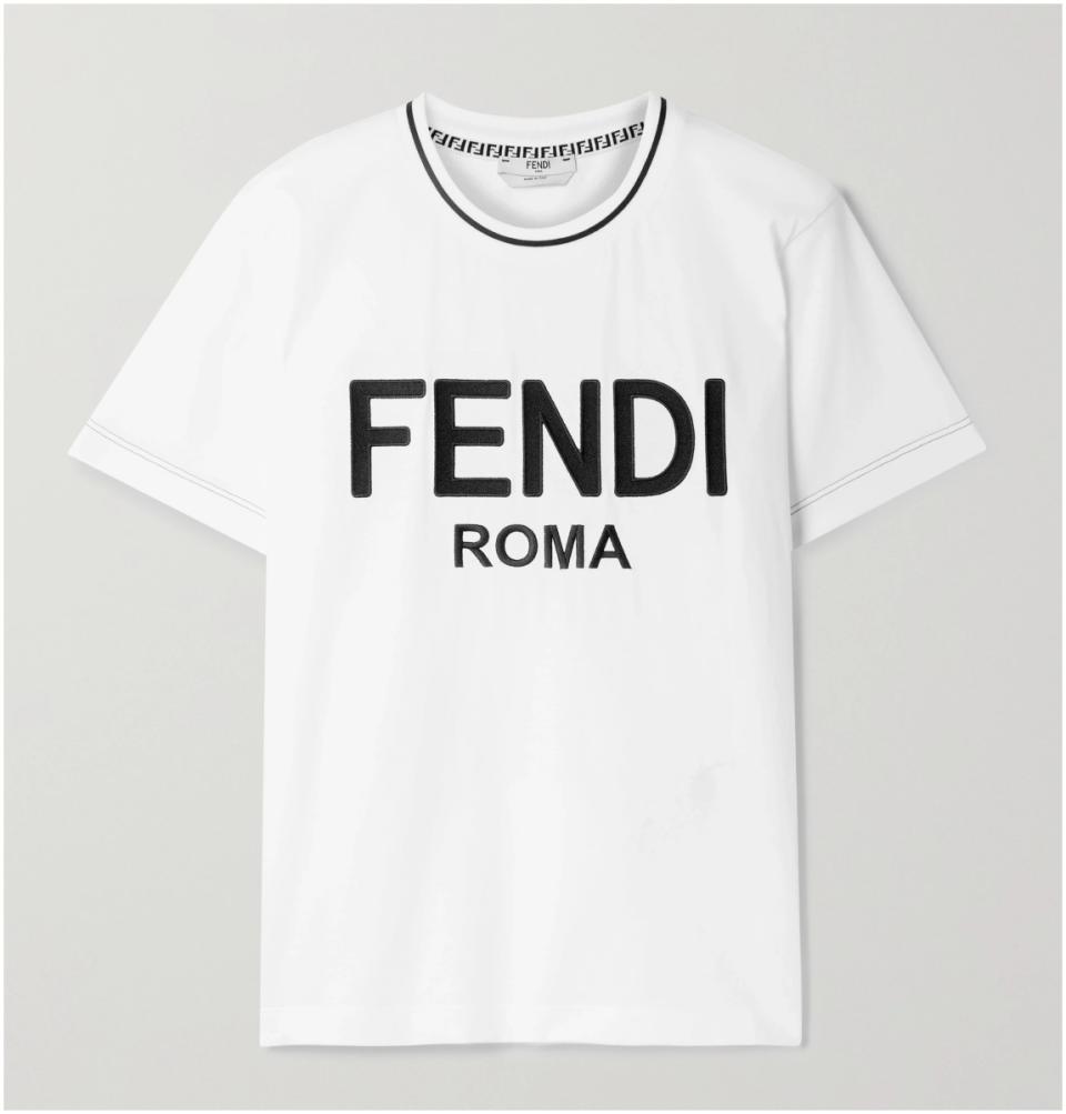 FENDI Embroidered cotton-jersey T-shirt