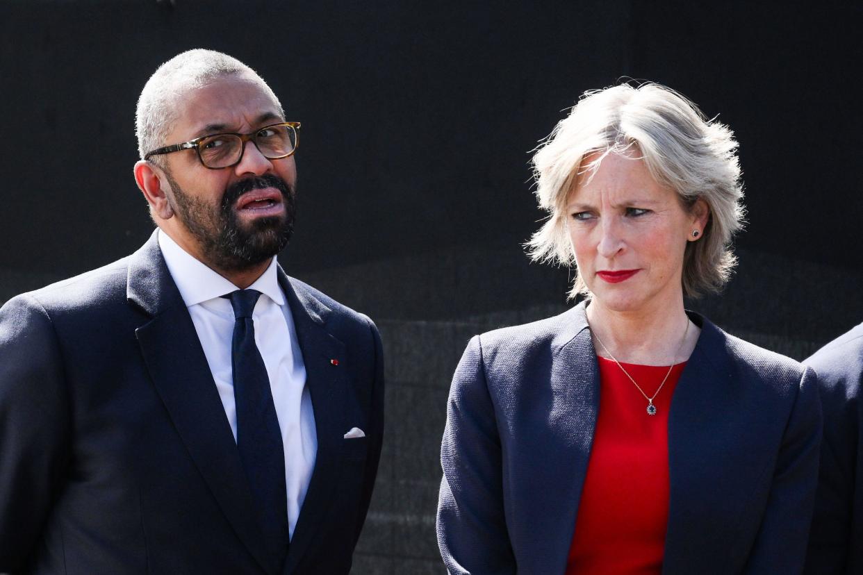 File photo dated 21/09/23 of Home Secretary James Cleverly with his wife Susannah Cleverly. Cleverly faced calls to quit after joking about spiking his wife's drink with a date rape drug. Mr Cleverly apologised after his 