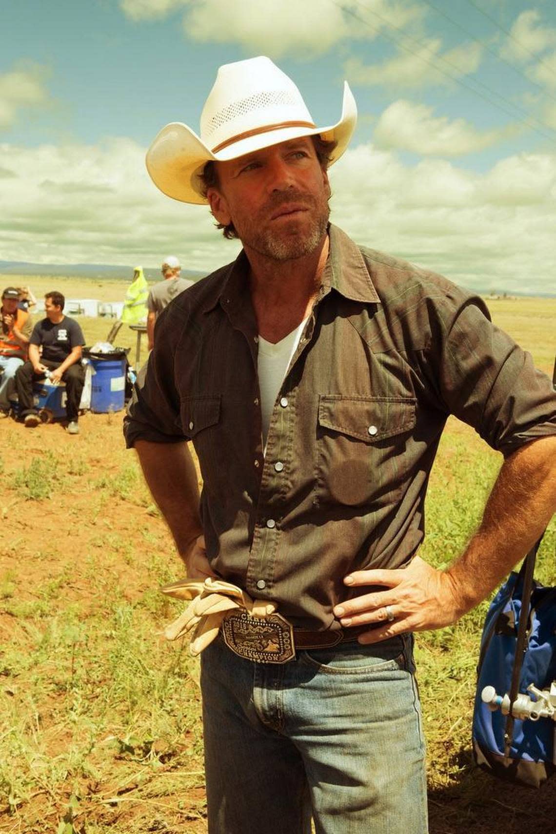 Screenwriter Taylor Sheridan on the set of his 2016 film, ‘Hell or High Water’