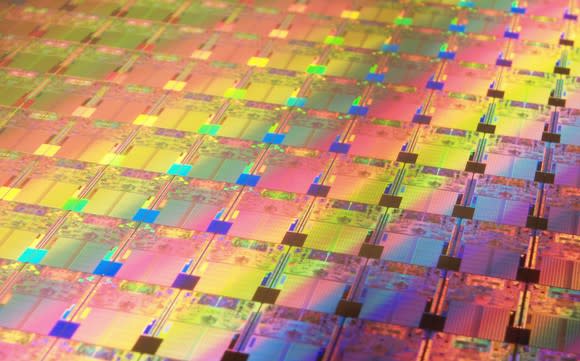 A wafer of Intel processors.