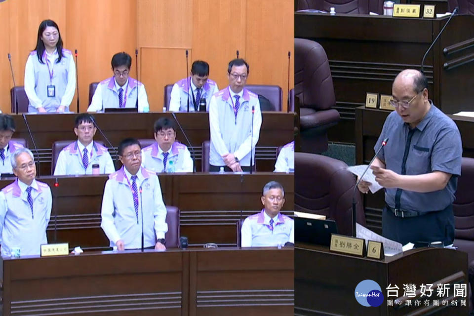 針對桃捷公司營運狀況，市議員劉勝全於議事堂進行質詢。
