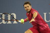 Sep 1, 2016; New York, NY, USA; Stan Wawrinka of Switzerland returns a shot to Alessandro Giannessi of Italy (not pictured) on day four of the 2016 U.S. Open tennis tournament at USTA Billie Jean King National Tennis Center. Mandatory Credit: Anthony Gruppuso-USA TODAY Sports