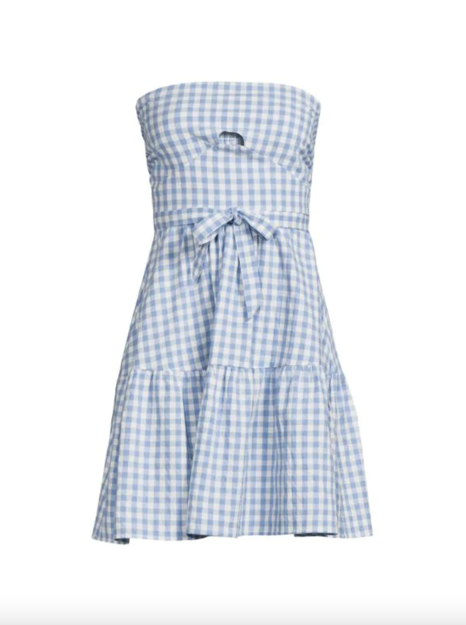 Emmie Rose Gingham Check Mini Dress in blue and white (Photo via Saks Off Fifth)