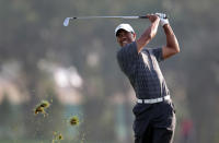 ABU DHABI, UNITED ARAB EMIRATES - JANUARY 28: Tiger Woods of the USA in action during the third round of Abu Dhabi HSBC Golf Championship at the Abu Dhabi HSBC Golf Championship on January 28, 2012 in Abu Dhabi, United Arab Emirates. (Photo by Ross Kinnaird/Getty Images)
