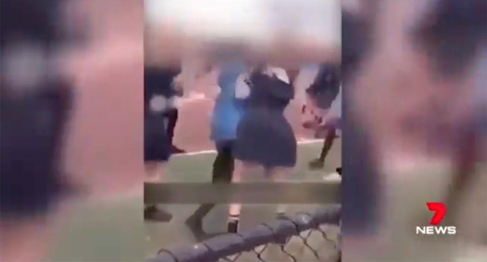 A 14-year-old student at Staughton College, Melton West, was been filmed savagely bashed in a schoolyard attack.