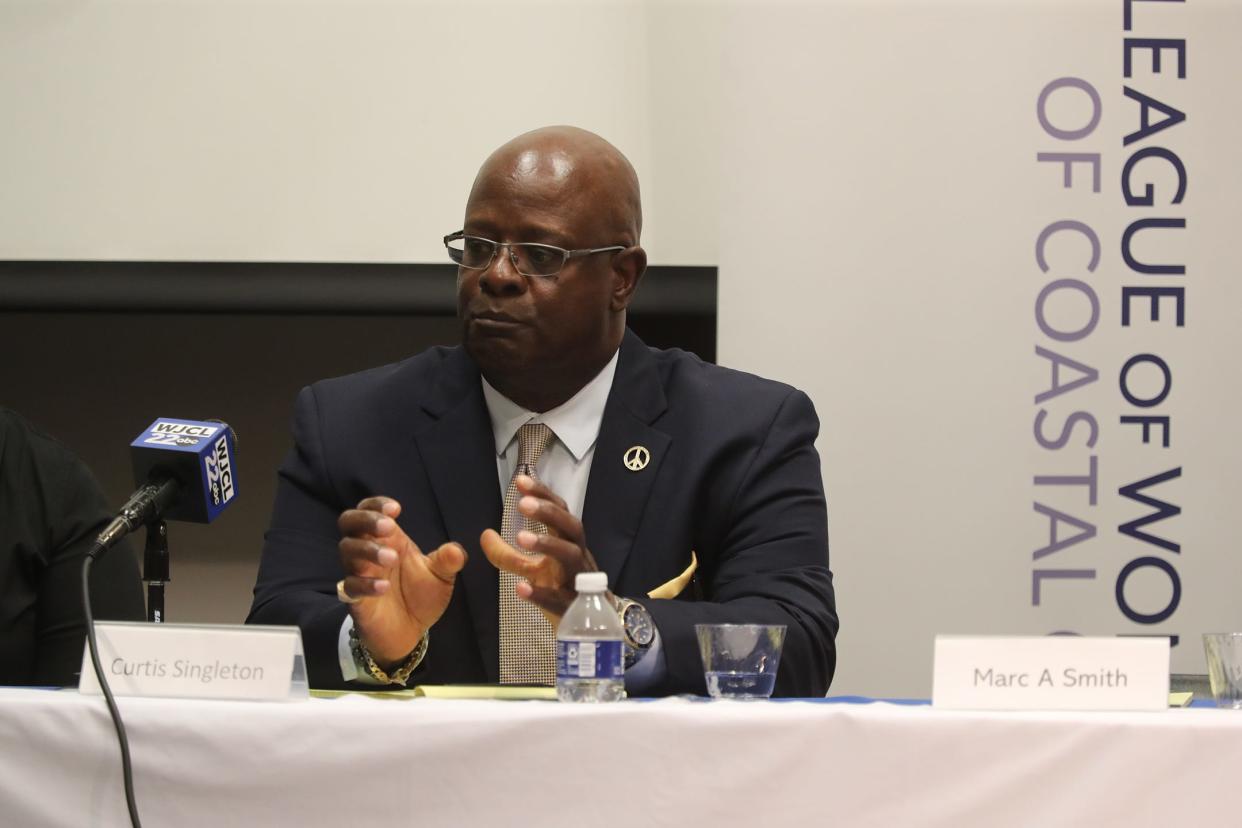 Alderman at Large Post 1 candidate Curtis Singleton responds to a question during a candidate forum sponsored by the League of Women Voters of Coastal Georgia on Tuesday, September 26, 2023 at the Coastal Georgia Center.