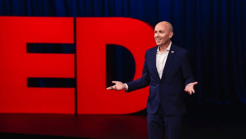 Gov. Spencer J. Cox speaks at TED2024: The Brave and the Brilliant, on Wednesday, April 17, 2024, in Vancouver, British Columbia, Canada.