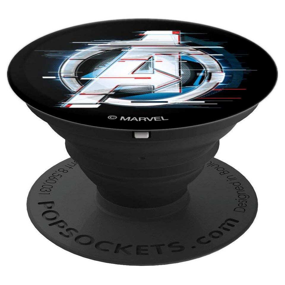 <b>Buy It! </b>Marvel Avengers: Endgame Logo Silver Speed PopSockets Grip and Stand for Phones and Tablets, $16.99; <a href="https://www.amazon.com/Marvel-Avengers-Endgame-PopSockets-Tablets/dp/B07PZRHRCN/ref=as_li_ss_tl?ie=UTF8&linkCode=ll1&tag=ewavengersendgamegearawarner419-20&linkId=e7fbbd65fbb9b84b4632c8fd51430d35&language=en_US" rel="nofollow noopener" target="_blank" data-ylk="slk:amazon.com;elm:context_link;itc:0;sec:content-canvas" class="link ">amazon.com</a>