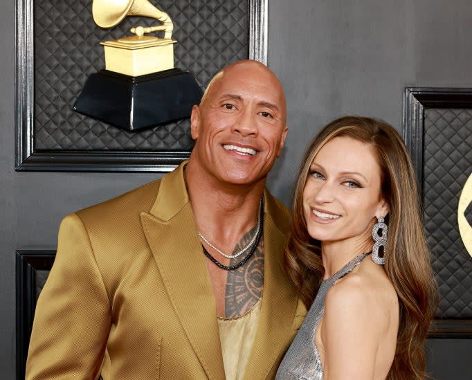 Closeup of Dwayne Johnson and Lauren Hashian