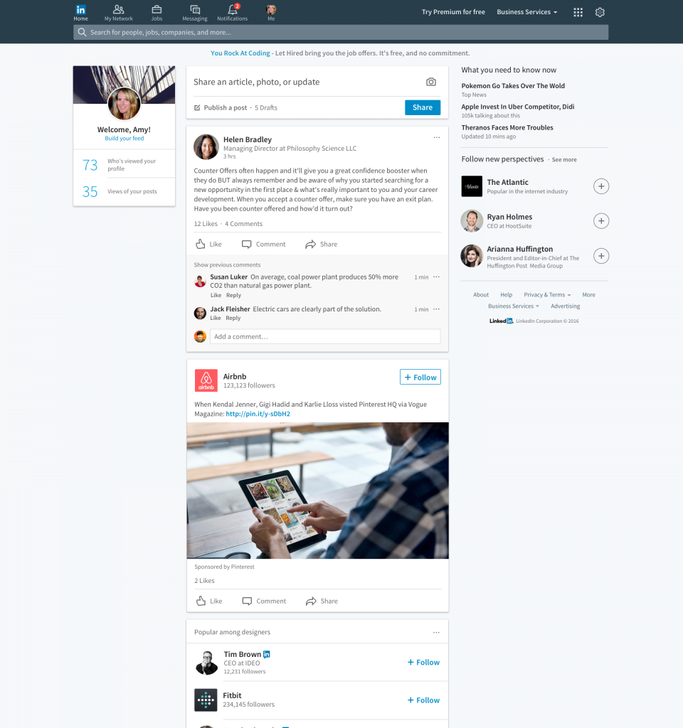 LinkedIn new homepage