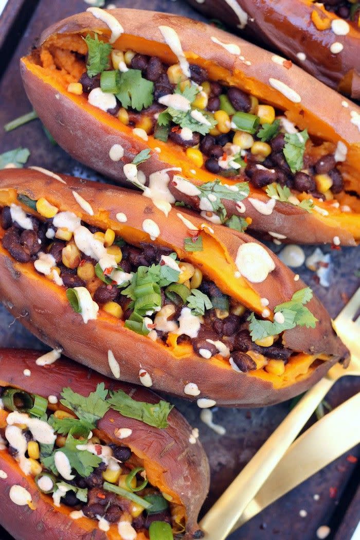 Slow Cooker Loaded “Baked” Sweet Potatoes