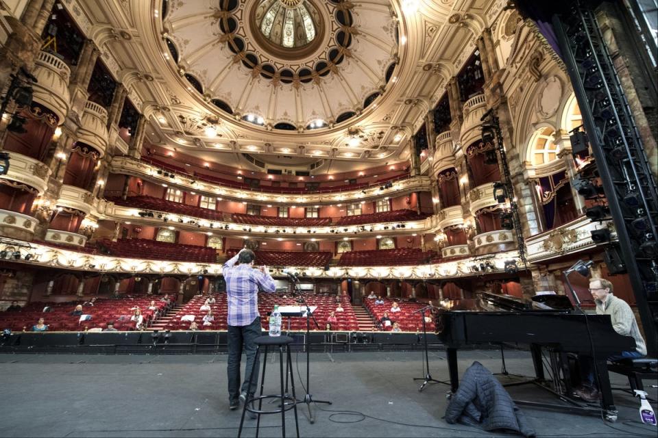 Members of the English National Opera take part in rehearsals for Handel's ‘Messiah’ at the London Coliseum in 2021 (PA)