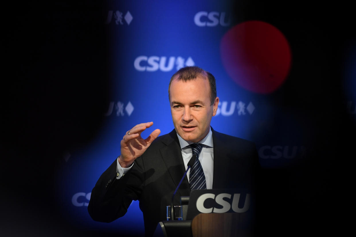 Manfred Weber, member of the Bavarian Christian Democrats (CSU) and lead candidate of the European Peoples' Party (EPP) in European parliamentary elections, speaks at a news conference in Munich, Germany, May 27, 2019. REUTERS/Andreas Gebert