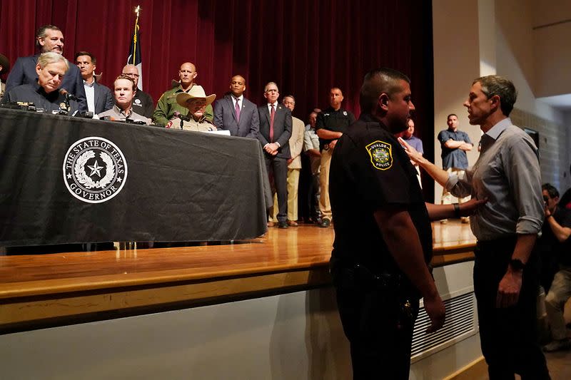 Texas Democratic gubernatorial candidate Beto O'Rourke disrupts a press conference in Uvalde