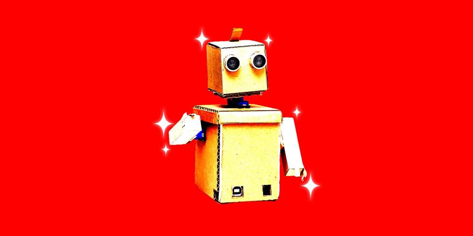 A sparkling cardboard robot