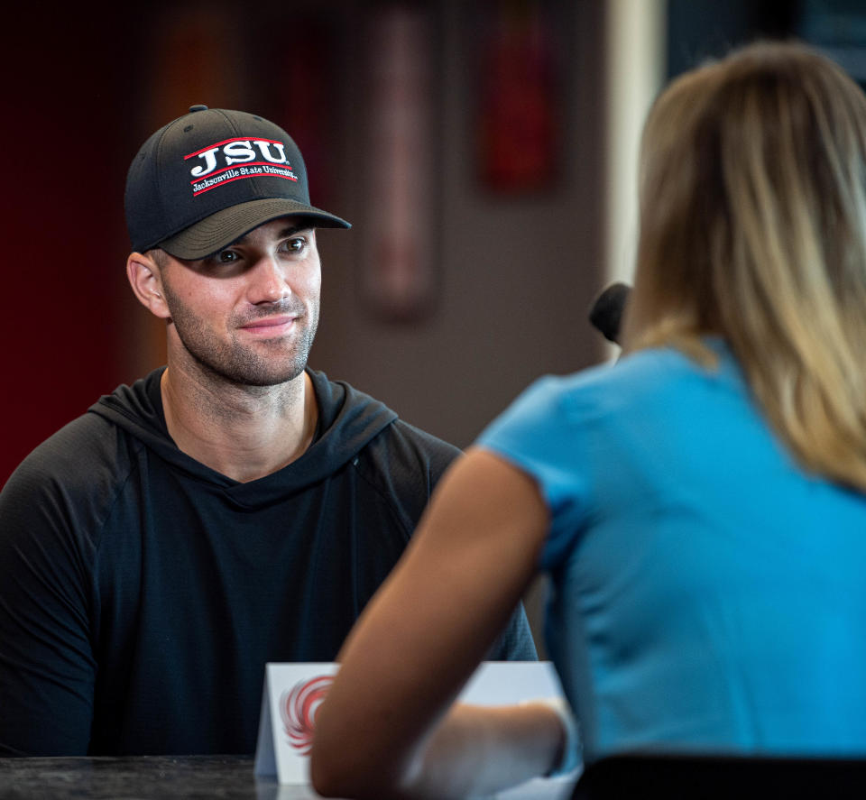 Jacksonville State defensive coordinator Zac Alley s speaks at the Jacksonville State football media day on Tuesday, July 26, 2022 in Jacksonville, Alabama.