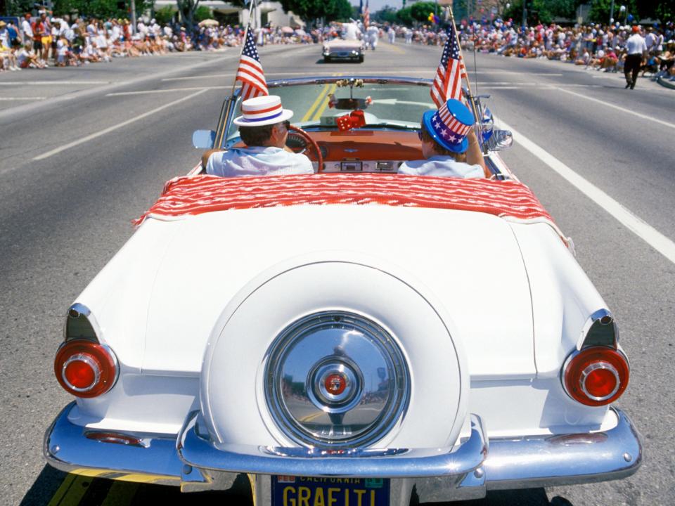 An antique convercigle in a July Fourth parade, Pacific Palisades, California, 1989.