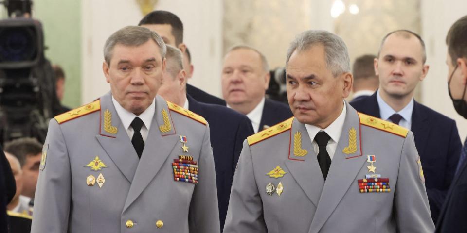 Chief of the Russian General Staff Valery Gerasimov and Russian Defence Minister Sergei Shoigu attend a ceremony to award Gold Star medals to Heroes of Russia, in Moscow, December 8 2022