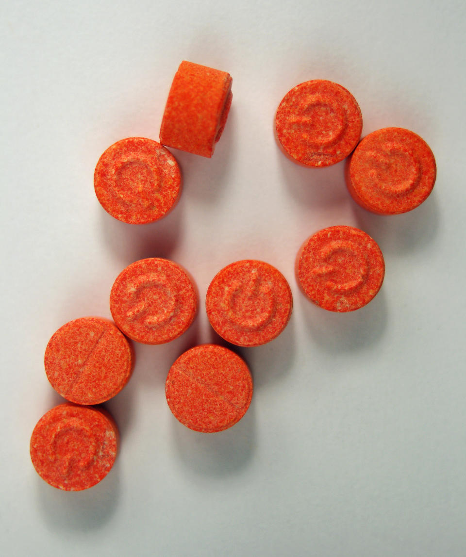 Ten large Q - Dance pills (180mg of MDMA in each tablet).