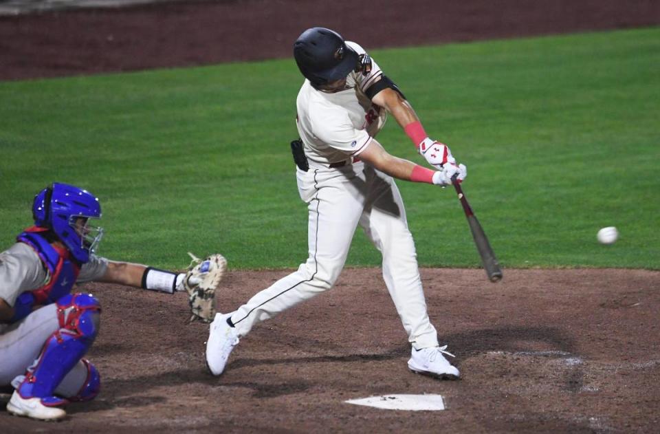 Fresno Grizzlies played their home opener for the 2023 season, the first iParker Kelly singles in the 9th inning against the Stockton Ports Tuesday, April 11, 2023 in Fresno.