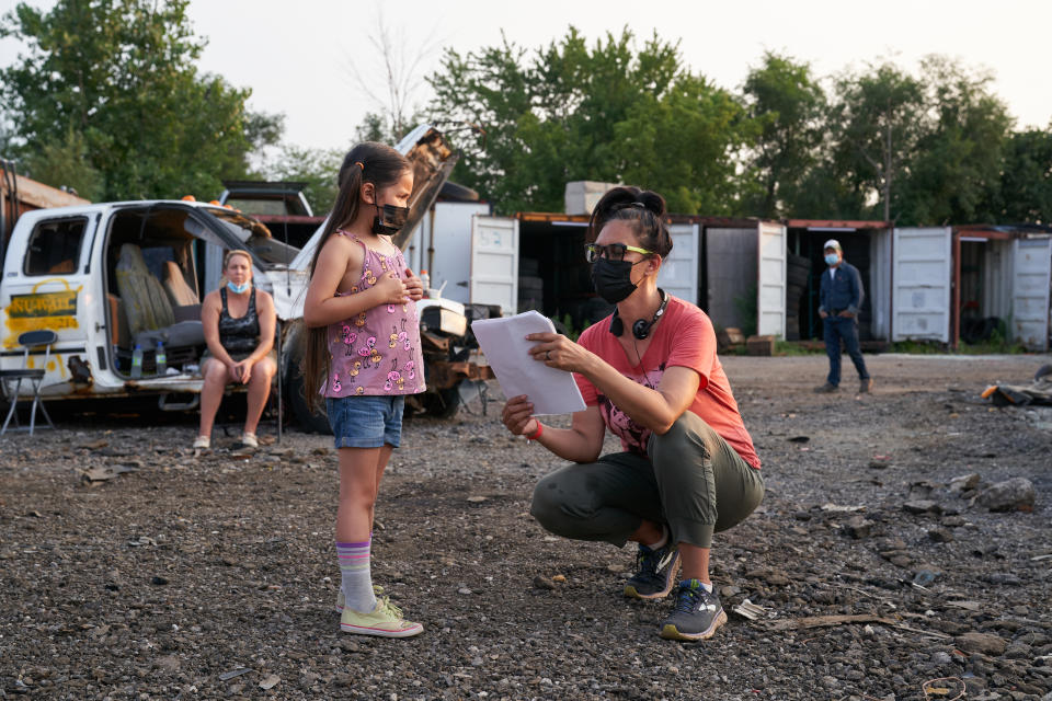 Keris Hope Hill (Rosie) and Gail Maurice on the set of 