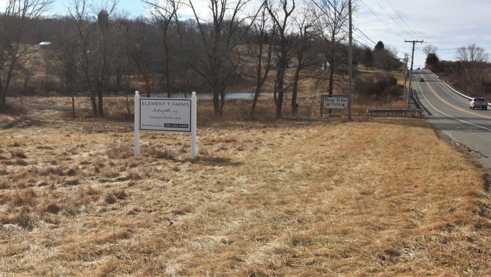 Signage for Element Farms, located on Route 206 in Lafayette, on Feb. 15, 2023.