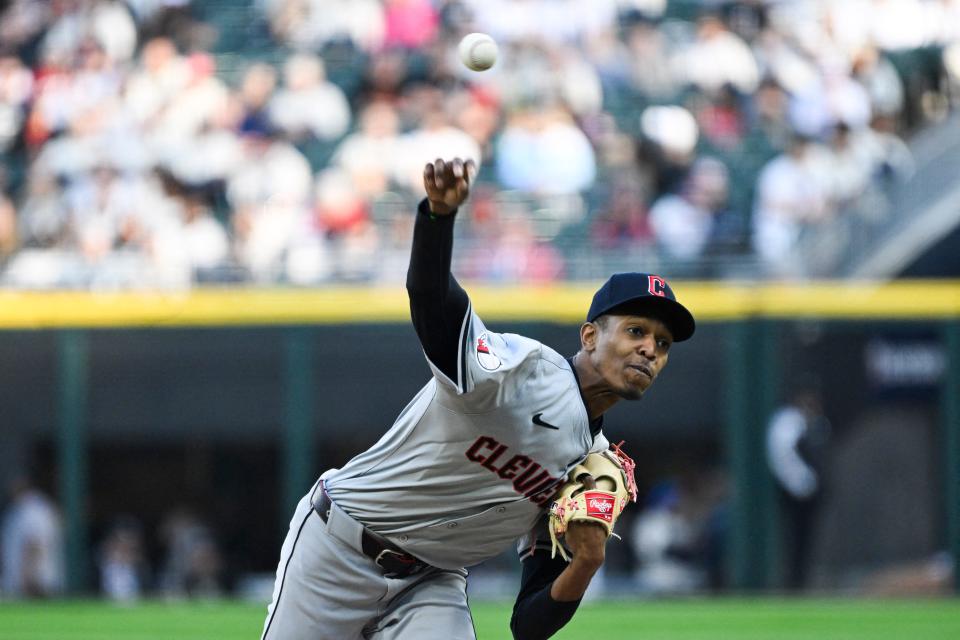 Guardians pitcher Triston McKenzie delivers against the White Sox during the first inning, May 11, 2024, in Chicago.