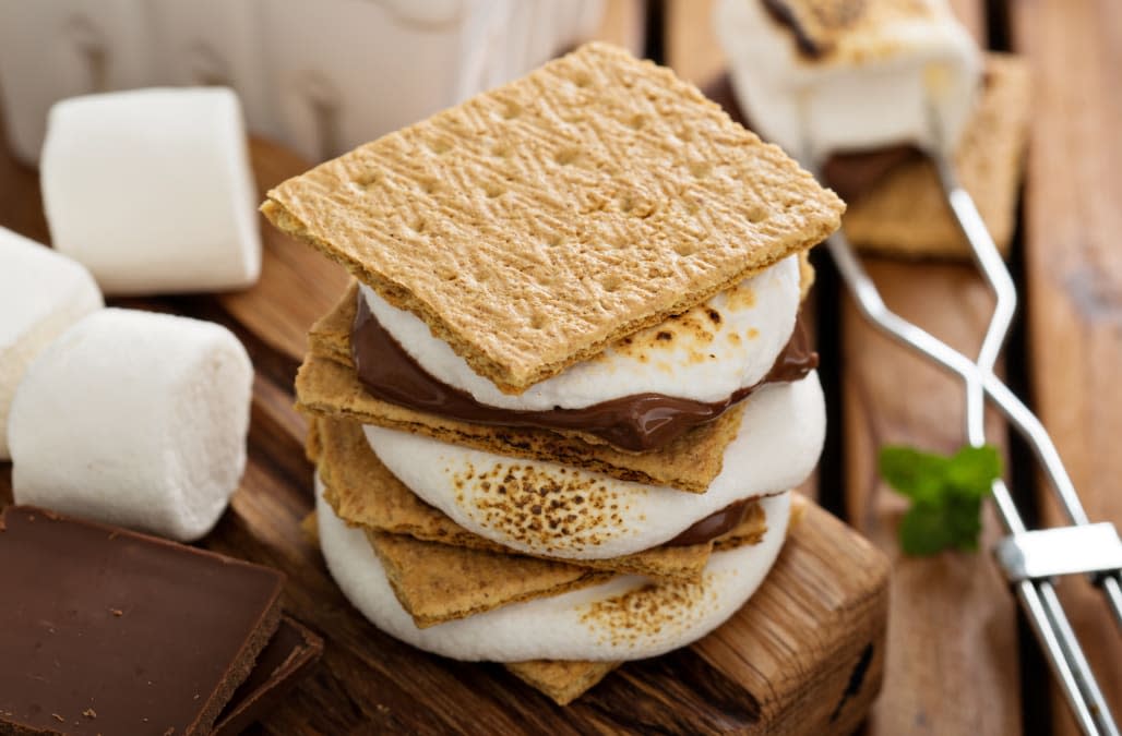 Picnic dessert smores with marshmallows