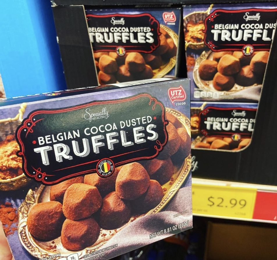 <p>I mean ... enough said. These Belgian Cocoa Dusted Truffles are a seasonal Aldi find that has won a fan favorite award in the past. You can eat them alone or use them as a topping with your favorite dessert. </p>